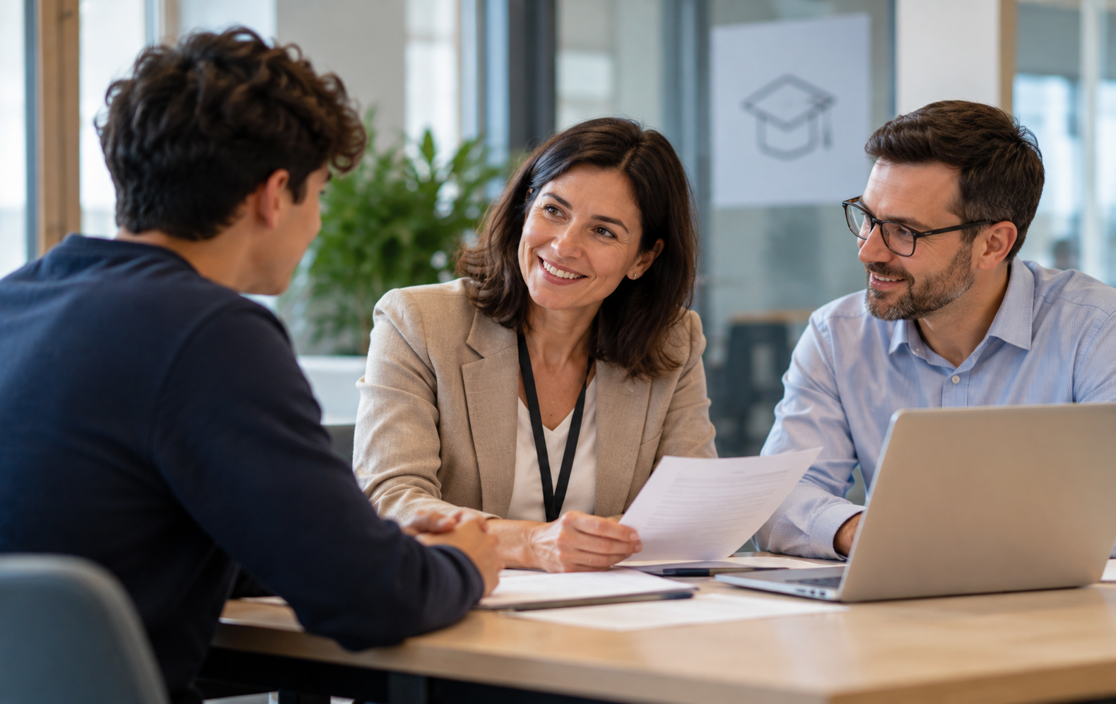a person being hired after passing the workforce qualifications