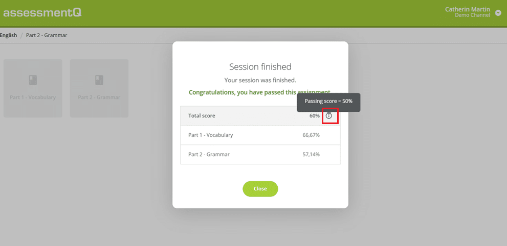 Item scores in assessmentQ