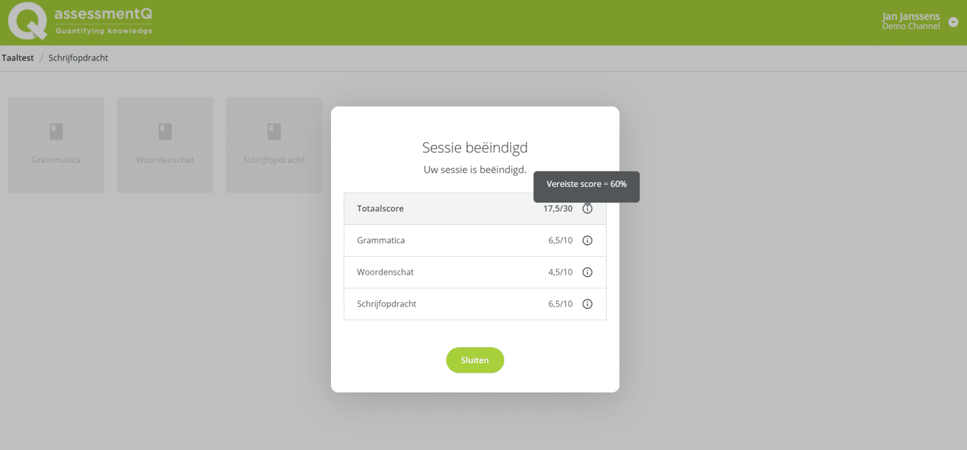 Einde van een opdracht in assessmentQ