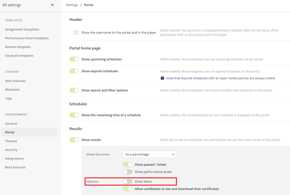 Item scores in assessmentQ