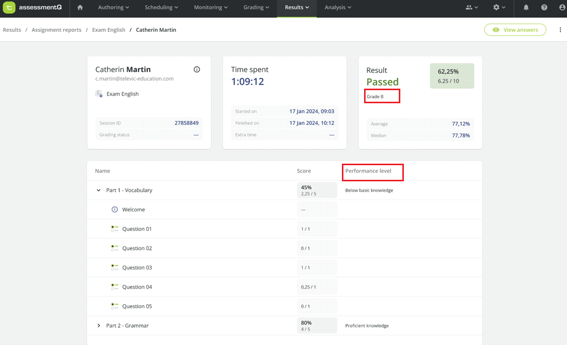 assessmentQ performance levels