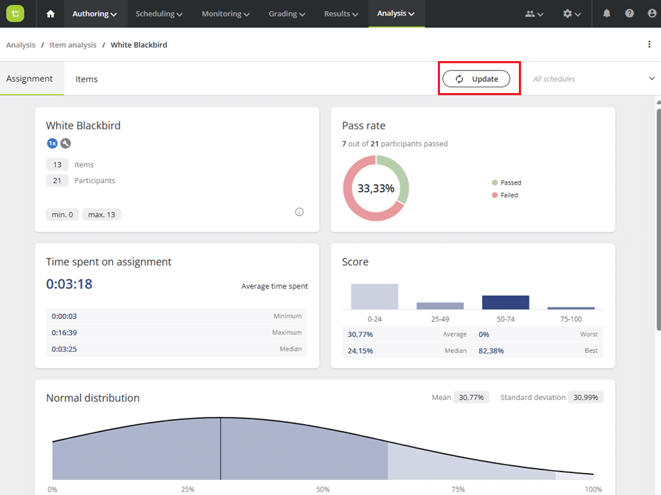 Manual update of item analysis in assessmentQ 2025.05