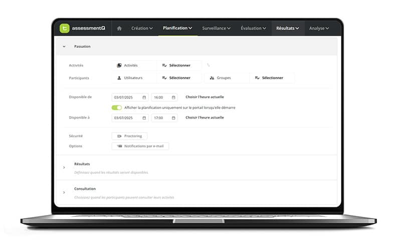 Planification avancée dans assessmentQ