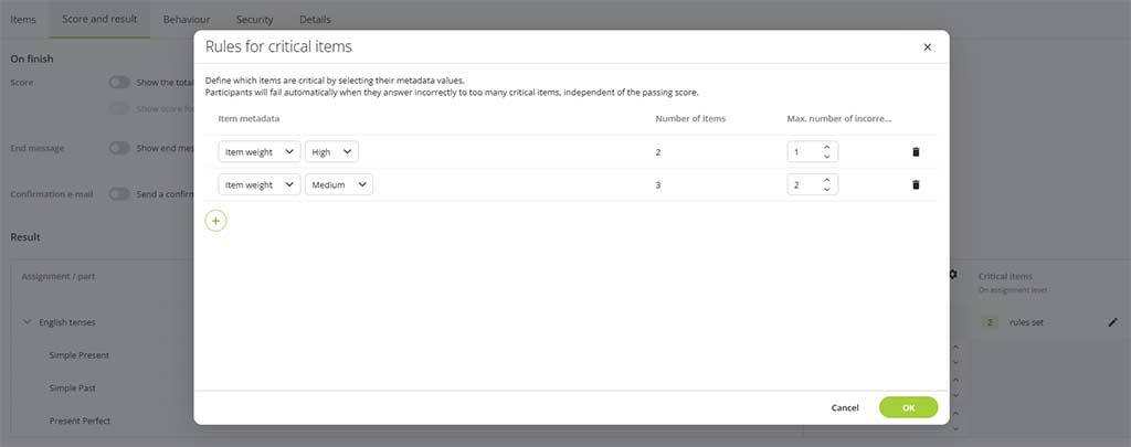 Crirical items in assessmentQ
