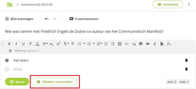 AI-afleidersgenerator in assessmentQ